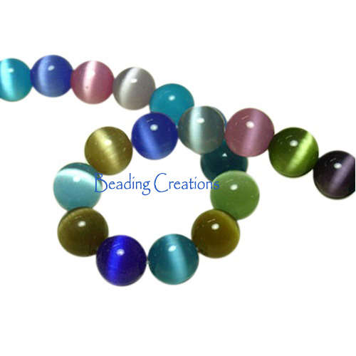 Cat's Eye Genuine Fibre Optic Glass Beads Round Randomly Mixed Colors 10mm