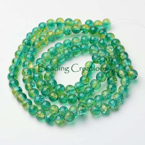 GLASS BEADS/ROUND BEADS/TWO TONE GLASS BEADS/TURQUOISE GREEN GLASS BEADS/CRACKLE GLASS BEADS/8MM