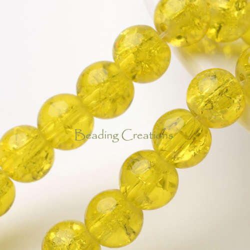 BEADS/BEAD/GLASS BEADS/YELLOW GLASS BEADS/ROUND GLASS BEADS/CRACKLE GLASS BEADS/8MM GLASS BEADS