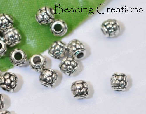 SPACERS - ROUND - FLOWER - BEADS - TIBETAN STYLE - ANTIQUE SILVER - ALLOY - 6x5mm