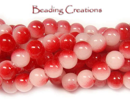 Glass Beads Two Tone Milky Red And White Round 12mm