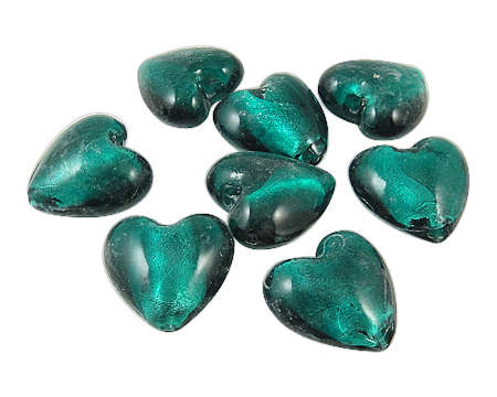 GLASS BEADS - SILVERFOIL - LAMPWORK - HEART - TURQUOISE - 13x9mm - SOLD PER BEAD