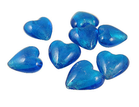 GLASS BEADS - SILVER FOIL - LAMPWORK - HEART - DARK BLUE - 13x9mm