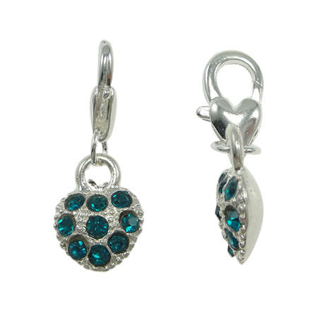 CLIP ON CHARM - RHINESTONE HEART  - TURQUOISE