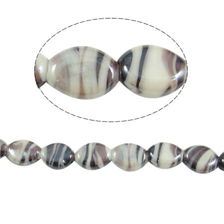 GLASS BEADS - HANDMADE - LAMPWORK - OVAL - GRAPE AND WHITE - 14x18x7mm