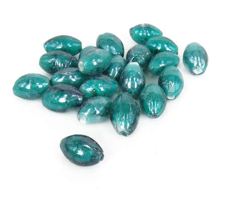 GLASS BEADS - SILVER FOIL - LAMPWORK - OVAL - TURQUOISE - 10x17mm