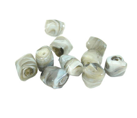 GLASS BEADS - HANDMADE - LAMPWORK - SQUARE TUBE - GREY AND WHITE - 14x16x13mm