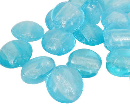 GLASS BEADS - SILVER FOIL - FLAT ROUND - LIGHT BLUE 12x8mm - 10 PCS