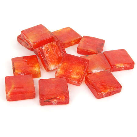 GLASS BEADS - SILVER FOIL - SQUARE - RED - 12x6mm - 10 PCS