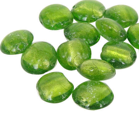 Glass Beads Foil Flat Round Olive Green 12mm