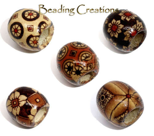 WOODEN SPACER BEADS - BARREL - MIXED PATTERNS - 17mm - 2PCS