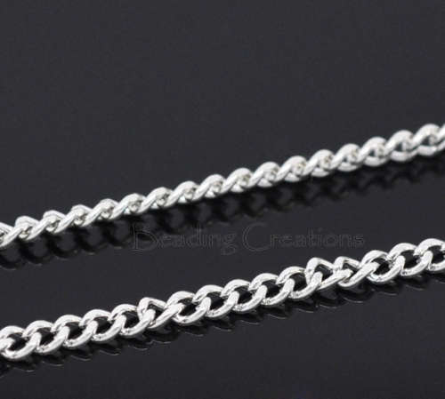 CHAIN - SILVER PLATED - OPEN LINK - CURB - 2.5x2mm  - SOLD PER 1 METER