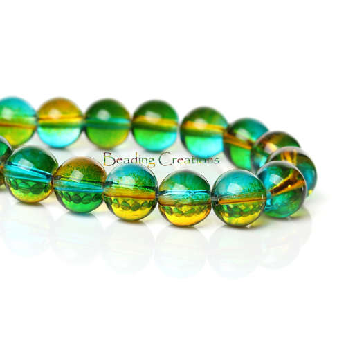 BEADS/BEAD/GLASS BEADS/ROUND GLASS BEADS/GREEN GLASS BEADS/TWO TONE GLASS BEADS/10MM GLASS BEADS