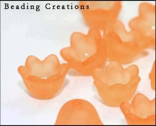 ACRYLIC - FROSTED -  PEACH - BELL FLOWER - TULIP CUPS - BEADS/BEAD CAPS - 7x10mm