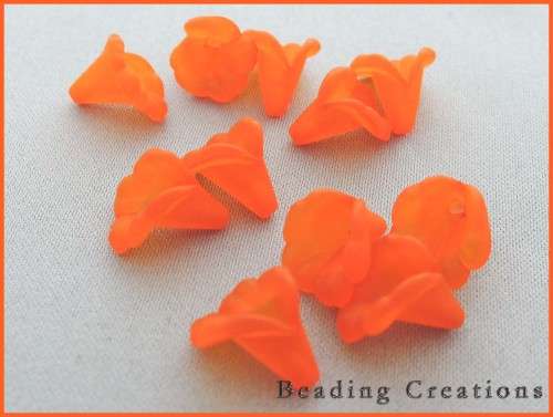 ACRYLIC - FROSTED -BRIGHT ORANGE - CALLA LILLY FLOWER - BEADS/BEAD CAPS - 10mm
