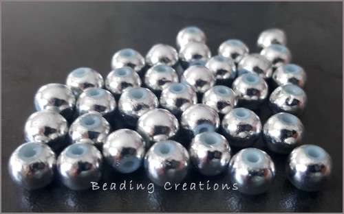 GLASS BEADS - ROUND - SILVER - 8mm - 10 PCS