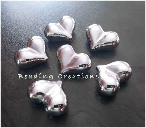 ACRYLIC SILVER - PUFFY HEART BEADS - 29x19mm