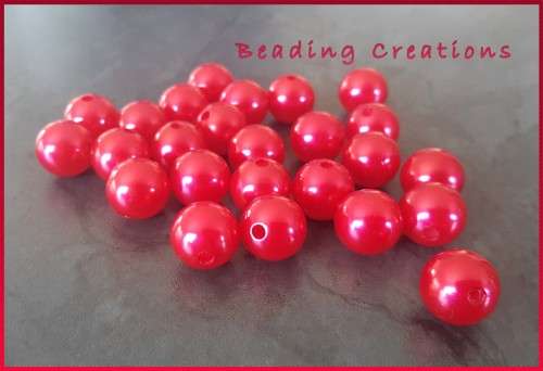 ACRYLIC - IMITATION PEARL - RUBY RED - ROUND - BEADS - 12mm - 2 PCS