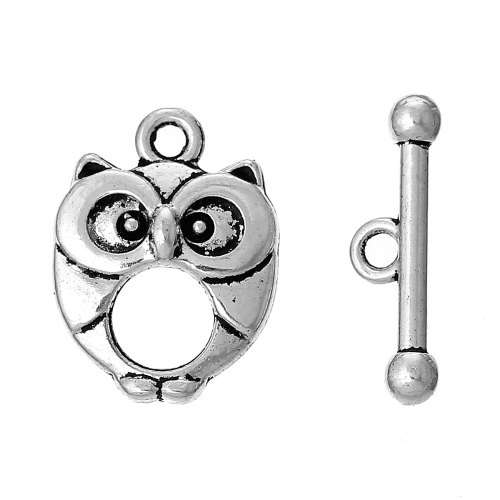 TOGGLE CLASPS - OWL - ANTIQUE SILVER - 20x15mm - 21x6mm
