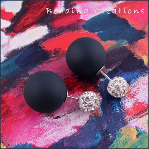 EARRINGS - SHAMBALLA - CRYSTAL - SOLID CANDY COLORS - DOUBLE BALL - DOUBLE SIDED STUD - BLACK