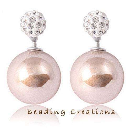 EARRINGS - SHAMBALLA - CRYSTAL - PEARL - DOUBLE BALL - DOUBLE SIDED STUD - GOLDEN