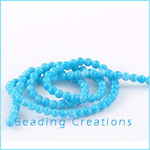 Glass Beads Round Sky Blue White Mottled 8mm