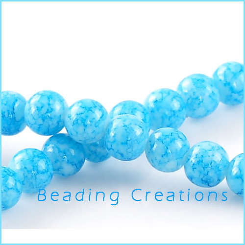 Glass Beads Round Sky Blue White Mottled 8mm