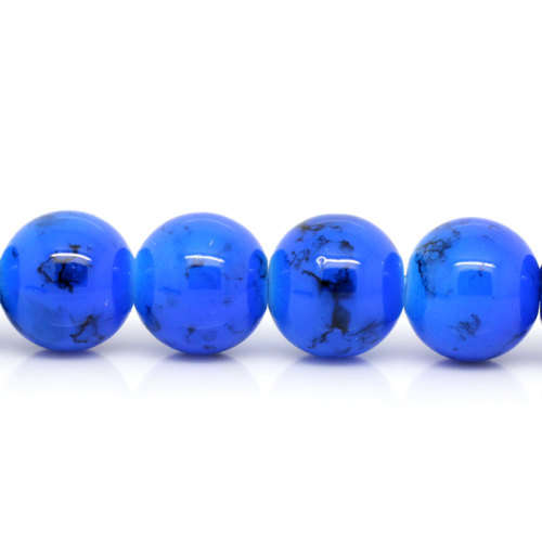 Glass Beads Round Blue Black Mottled 12mm
