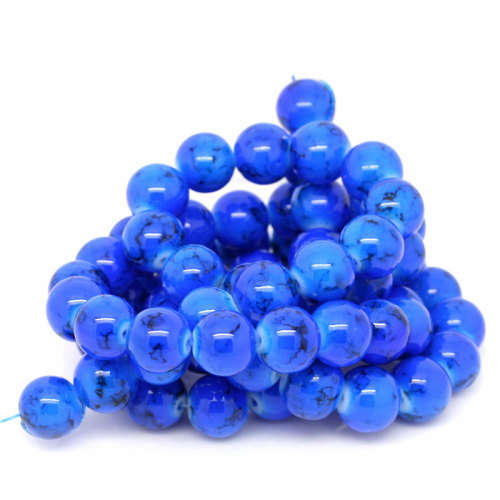Glass Beads Round Blue Black Mottled 12mm