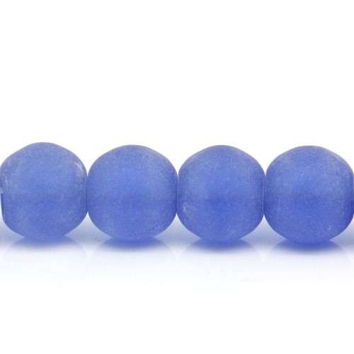Glass Beads Round Blue Frosted 10mm