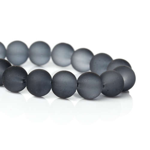 GLASS BEADS - ROUND - BLACK - FROSTED - 10mm - SOLD PER BEAD