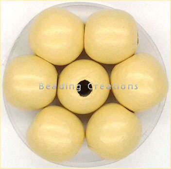 Natural Round Painted Wooden Beads Custard 10mm