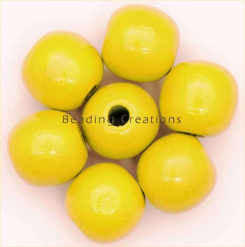 Natural Round Painted Wooden Beads Bright Yellow 10mm