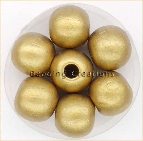 Natural Round Painted Wooden Beads Metallic Gold 12mm