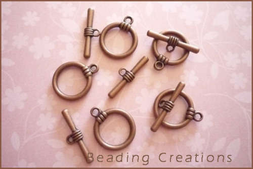 TOGGLE CLASPS - COPPER - TIERRA CAST -  LEAD FREE PEWTER - 15*11mm - 17*1.5mm