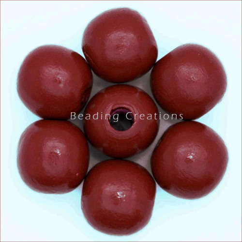 WOODEN BEADS - NATURAL - MAROON - ROUND - 10mm - 20 PCS