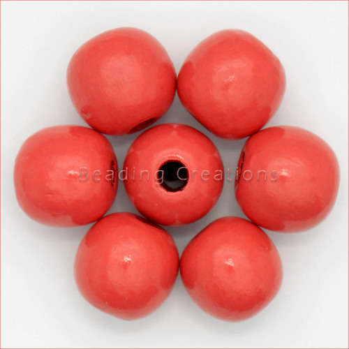 Natural Round Painted Wooden Beads Coral 10mm