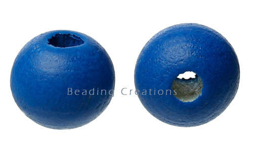 Natural Round Painted Wooden Beads Royal Blue 10mm