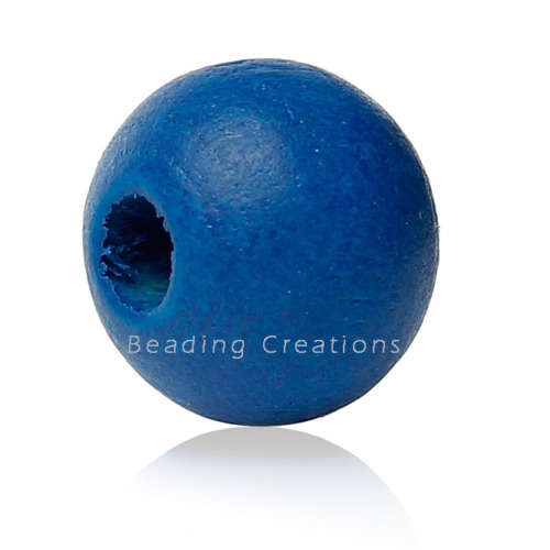 Natural Round Painted Wooden Beads Royal Blue 10mm