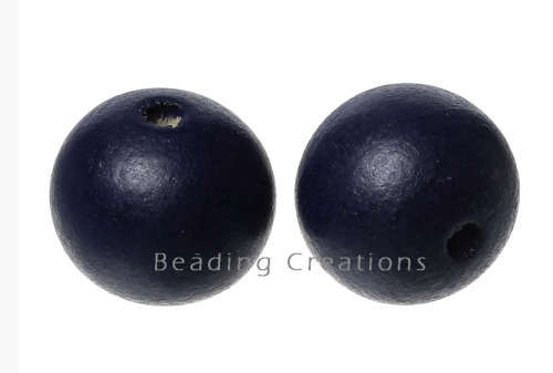 Natural Round Painted Wooden Beads Navy Blue 10mm