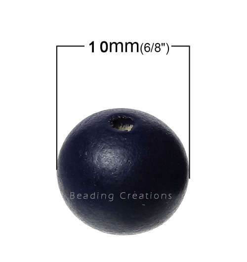 Natural Round Painted Wooden Beads Navy Blue 10mm