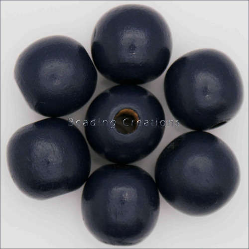 Natural Round Painted Wooden Beads Navy Blue 10mm