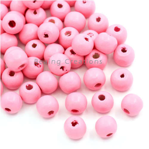 WOODEN BEADS - NATURAL - LIGHT PINK - ROUND - 14mm - 8 PCS