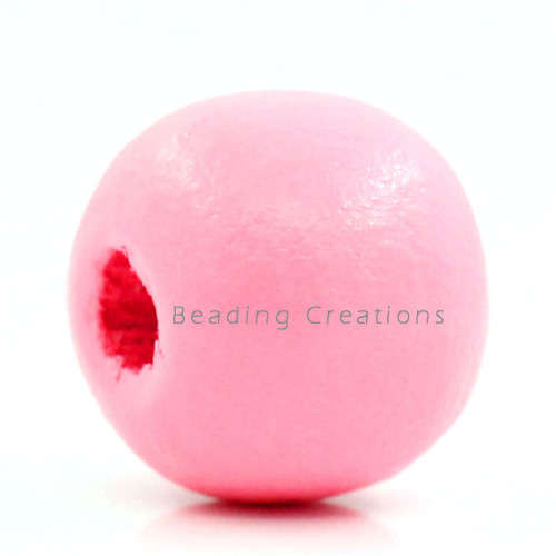 WOODEN BEADS - NATURAL - LIGHT PINK - ROUND - 14mm - 8 PCS