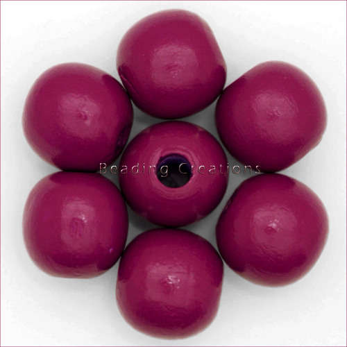 Natural Round Painted Wooden Beads Plum 14mm