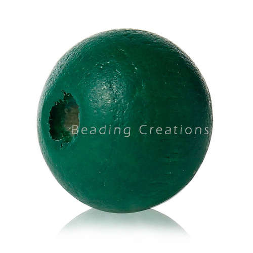 Natural Round Painted Wooden Beads Sea Green 14mm