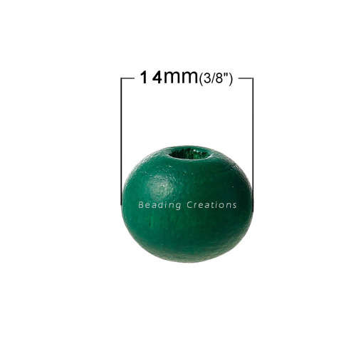 Natural Round Painted Wooden Beads Sea Green 14mm
