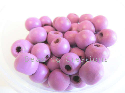 Natural Round Painted Wooden Beads Lilac 14mm