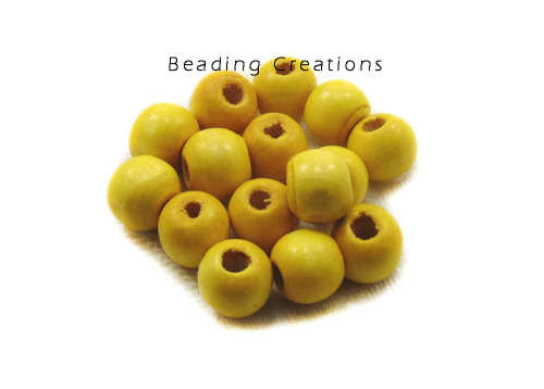 Natural Round Painted Wooden Beads Bright Yellow 10mm