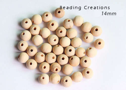 Wooden Beads Natural Raw Uncoated Round 14mm